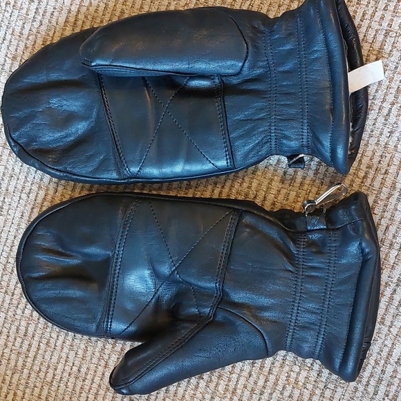 Vintage Leather Fur Lined Mittens - Picture 2 of 8